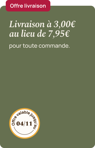 Livraison à 3,95€ au lieu de 7,95€ pour toute commande 